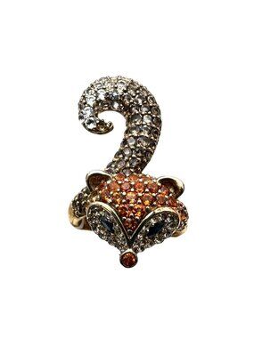 Multi Gemstone Fox Gold Plated Sterling Silver Ring Size 6